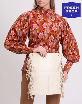 RRP€295 MAJE Leather Clutch Bag Large Fringes Logo Open Top - Image 1 of 4