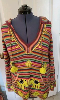 Calypso St. Barth Talla Suéter con Capucha Mediano 100% Cachemira Colorido Bordado  Foto 1 de 4