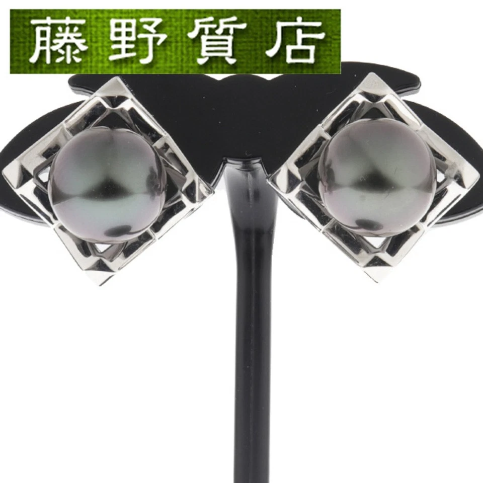 (清洁)Mikimoto M 系列黑色珍珠耳环 K18 WG 白色二手 FUJI-0 — 第 1/4 张图片