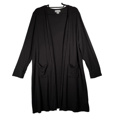 Cárdigan largo plumero LIZ CLAIBORNE para mujer 2X (se adapta a 1X) elástico abierto negro C8 Foto 1 de 4