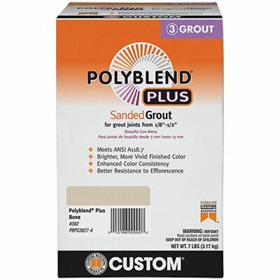 CUSTOM BUILDING PRODUCTS, INC. Polyblend Plus Sanded Grout, Solid Powder, Characteristic, Bone, 7 lb Box
