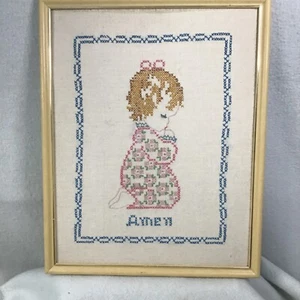 ARTE PICTÓRICO PUNTO DE CRUZ COMPLETO ENMARCADO - AMEN ORACIÓN A LA HORA DE ACOSTARSE DE UN NIÑO 14 x 11 - Imagen 1 de 6