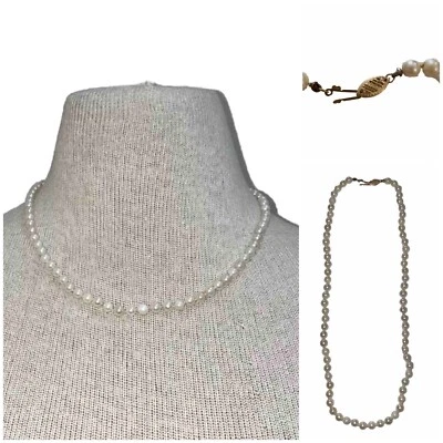 Vintage Estate 14K Gold IWI Akoya Peals Knotted Necklace W Filigree Safety Clasp - Image 1 of 4