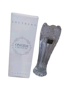 VTG Oneida Crystal Southern Garden 7" Flower Bud Vase Planter 1992 Frosted - Picture 1 of 2