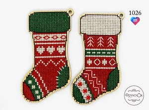 DIY Cross stitch kit on wood "Socks" 3.9x2.0 in / 10.0x5.0 cm - Picture 1 of 9