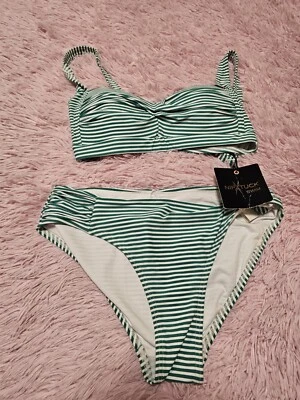  NWT Nip Tuck Swim   Green And White Stripe Full Coverage Bikini Set Women’s 4 - Image 1 of 4