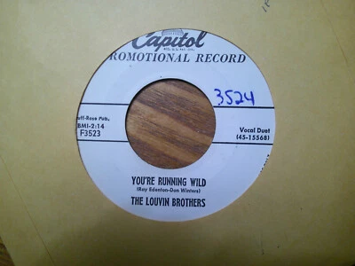 PROMO CAPITOL 45 RECORD/LOUVIN BROTHERS/CASH ON BARREL HEAD/YOU'RE RUNNING WILD - Image 1 of 2