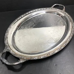 Antique Exquisite Silverplate Oval Rogers & Bro #4681 Rose Trim Serving Tray 22” - Picture 1 of 12