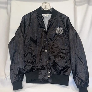 Vintage Jacks SURFBOARDS Black Snap Button SATIN Jacket Mens Bomber Small - Picture 1 of 6