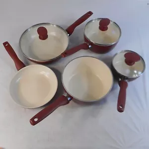 GreenPan Keramik Antihaftbeschichtet Kochgeschirr Töpfe und Pfannen Set 8-teilig rot - Bild 1 von 7