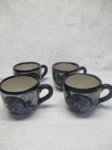 4 Mexican Talavera Pottery Handmade Round 8 oz. Tea Coffee Cup Mug Blue & White - Picture 1 of 1
