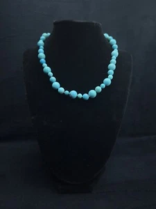 Graduated Pattern Turquoise Ball Handmade Sterling Silver Necklace Chain 16 Inch - Picture 1 of 3