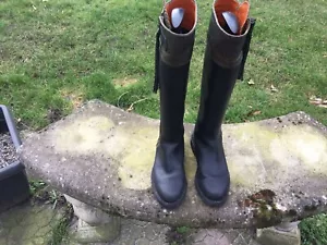 Penelope Chilvers Black Knee High Boots With Leopard Print Contrast Size 37 - Picture 1 of 8