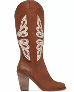 Nuevo con etiquetas Jessica Simpson Caralee Mujeres Puntera Redonda Cuero Bota Occidental Equipaje $215 7.5 - Imagen 1 de 3