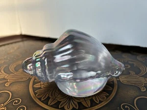 Iridescent Art Glass Flat Conch Seashell Paperweight 3” H x 5” W Beach Decor - Picture 1 of 17