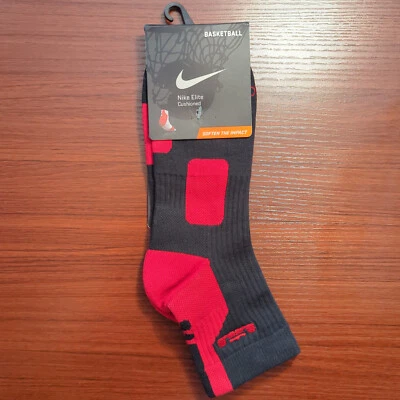 LeBron James Original Nike Elite Socks Quarter Cut Size Large Black/Red New - Image 1 of 4