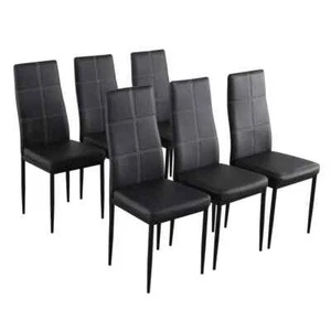 6 Sillas De Comedor Altas Negras Tela Cojines Tapizados Modernas Set En Oferta - Picture 1 of 6