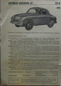 * Gutbrod Superior 1950 Datenblatt original * - Imagen 1 de 1