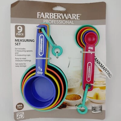 Set 9 Farberware Professional Measuring Spoons & Cups Nesting Rainbow Colorful - Image 1 of 4