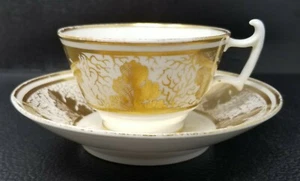 Coalport Hand Painted Gold Oak Leaf Tea Cup & Saucer #1 - C. 1820 - Picture 1 of 12