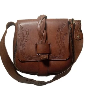 The Recycled Cow Brown Leather Western Boho Crossbody Bag Purse - Picture 1 of 11