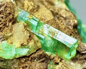 Schöne kolumbianische neongrüne Smaragd natürliche Kristallprobe rohe raue Matrix - Bild 1 von 6