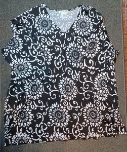 Top Ulla Popken 24 26 poliéster/spandex estampado blanco y negro - Imagen 1 de 6