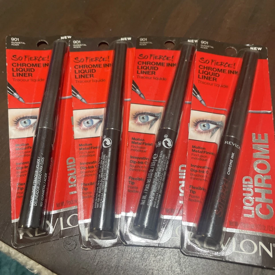 Lot of 4 Revlon So Fierce! Chrome Ink Liquid Liner 0.03 oz Sealed 901 - Gunmetal - Image 1 of 1