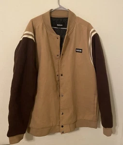 Abrigo Chaqueta Universitaria Hustler Para Hombre 2XL Marrón Tostado Forro Acolchado Botón a Presión Retro - Imagen 1 de 7