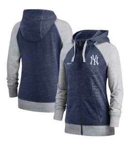 Neu mit Etikett Nike NY Yankees leichter Damen-Hoodie mit durchgehendem Reißverschluss S blau grau Noppenstrick - Bild 1 von 5