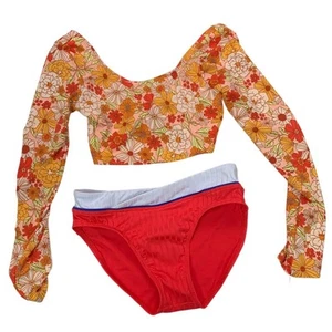New Art Class Girls XL (14) Long Sleeve Floral Swim Top Bikini Bottom Set - Picture 1 of 3