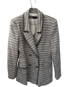 Zara Women's Woven Blazer Tweed Pattern Lined Jacket Size L - Picture 1 of 4