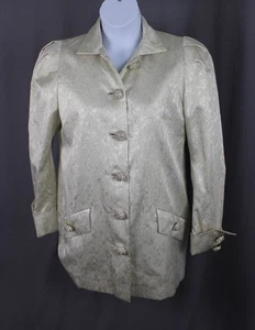Agostino Women's Ivory Gold Metallic Print Rhinestone Button Jacket Blazer M - Picture 1 of 3