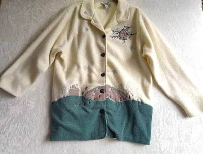 Chaqueta cómoda abuela vintage Teddi talla XL polar bordada Cabincore Foto 1 de 4