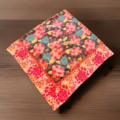 Square Floral Tablecloth Boho Pink Teal Brown Cottage Bold 55 x 55 Summer - Image 1 of 4