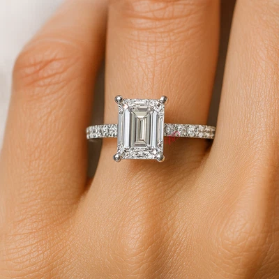 Ehering 950 Platin Diamant 1,80 ct IGI Lab Grown Smaragdschliff Größe 6 6,5 7 - Bild 1 von 4