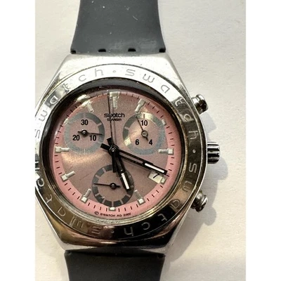 Ladies Swatch Irony Chronograph Pink Dial Grey Band Watch - Image 1 of 4