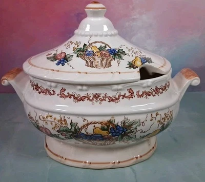 Sopa de colección hecha en Japón doble mango cosecha de otoño bote con tapa 7" Foto 1 de 4