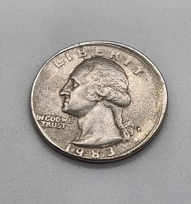 1983-P Off Center Mint Error, Washington Quarter 25 C Broadstruck  Foto 1 de 4