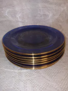 Set Of 8 Vtg Cobalt Blue With 22 K Gold Rims 8" Luncheon Plates- Made In France - Picture 1 of 6