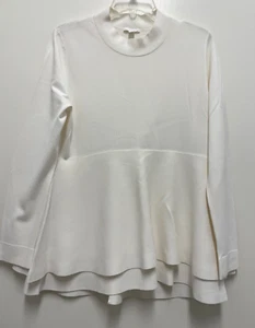 COS TOP-Ivory Rayon/Nylon Knit Long Sleeve Pullover Mock Neck Layered 'Skirt' L - Picture 1 of 6