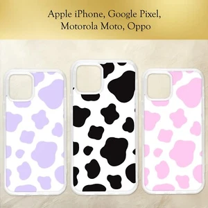 Cow Skin Pattern Black White Pink Purple Print Phone Case iPhone Motorola Pixel - Picture 1 of 4