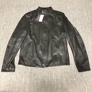 Michael Kors Lambskin Leather Cafe Racer Biker Jacket Men S Chocolate MSRP $398 - Picture 1 of 12