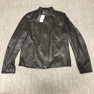 Michael Kors Lambskin Leather Cafe Racer Biker Jacket Men S Chocolate MSRP $398 - Image 1 of 4