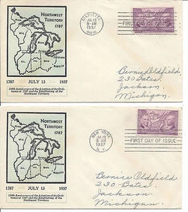 July 13 1937 US FDC Lot of 4, 795 Ordinance of 1787 Northwest Territory - Picture 1 of 2