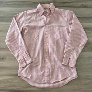 Vintage LL Bean Oxford Shirt Mens 15.5 34 Pink Striped Made in USA Pockets 90s - Picture 1 of 6