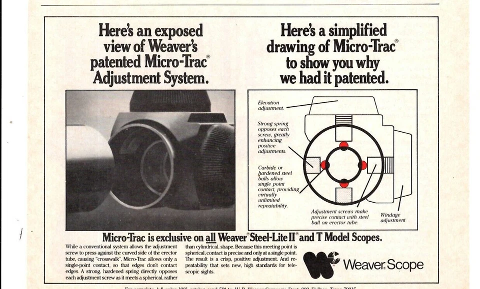 1981 Print Ad Weaver Scope Exposed View patented Micro-Trac Adjustment System - Image 1 of 1