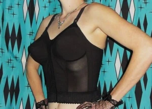 Vintage Black Exquisite Form Longline Bullet Bra 40 B front closure pinup retro - Picture 1 of 10