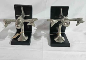 Fermalibri aerei aereo alluminio con base in legno libreria decorazione - Foto 1 di 15