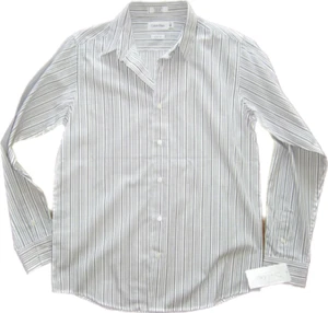 Calvin Klein Boy oxford Shirt Size 18 yr Black Stripe White Slim Long Sleeve New - Picture 1 of 7
